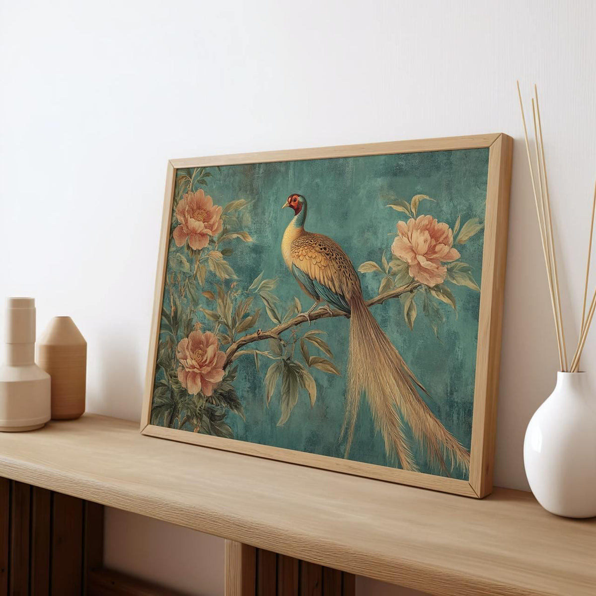 William Morris Botanical Peacock Tapestry, Retro Blue Bird Wall Art, Vintage Textile Decor, ART58
