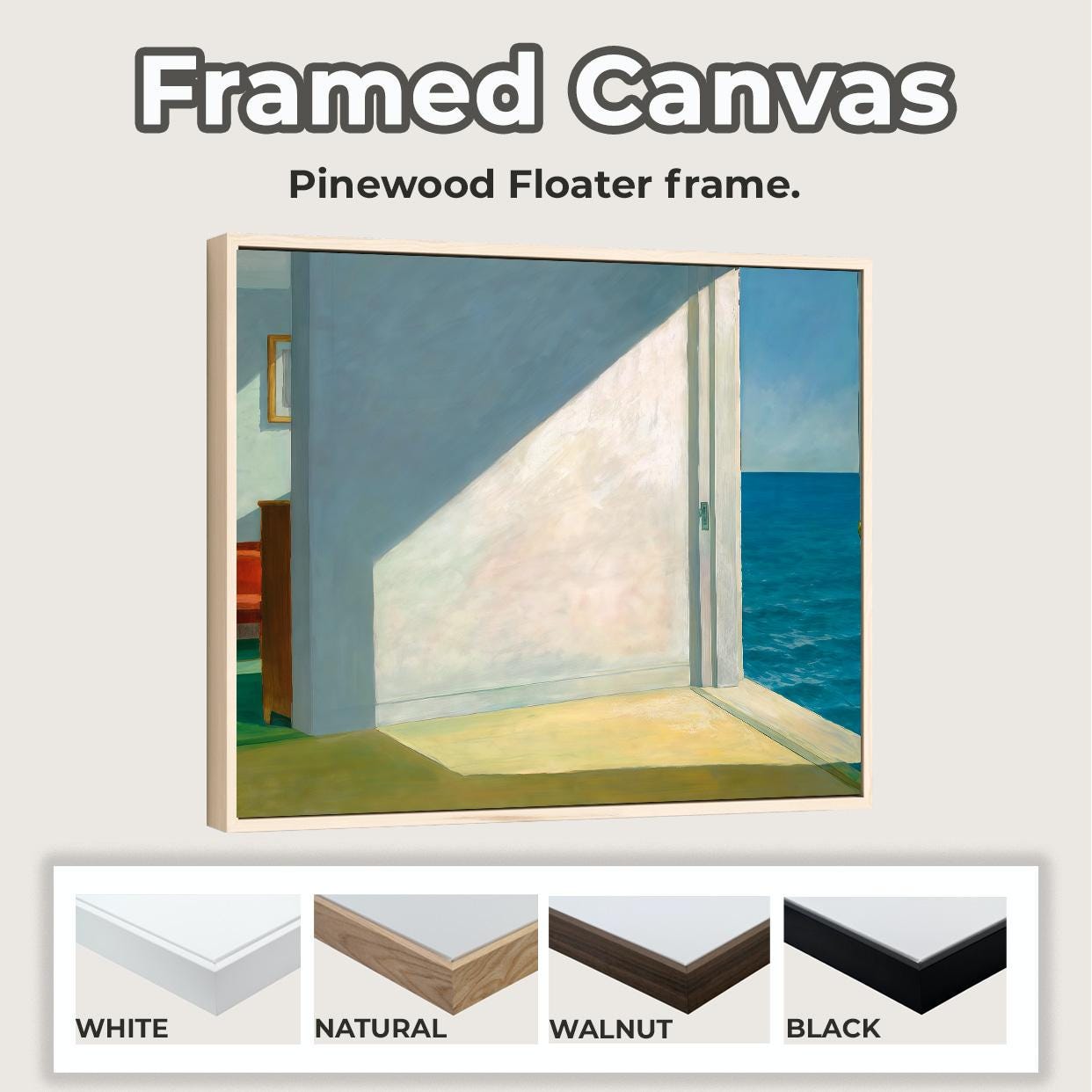 Edward Hopper, Rooms by the Sea (1951) - Framed Canvas Print, Minimalist Seaside Interior, Large Wall Decor