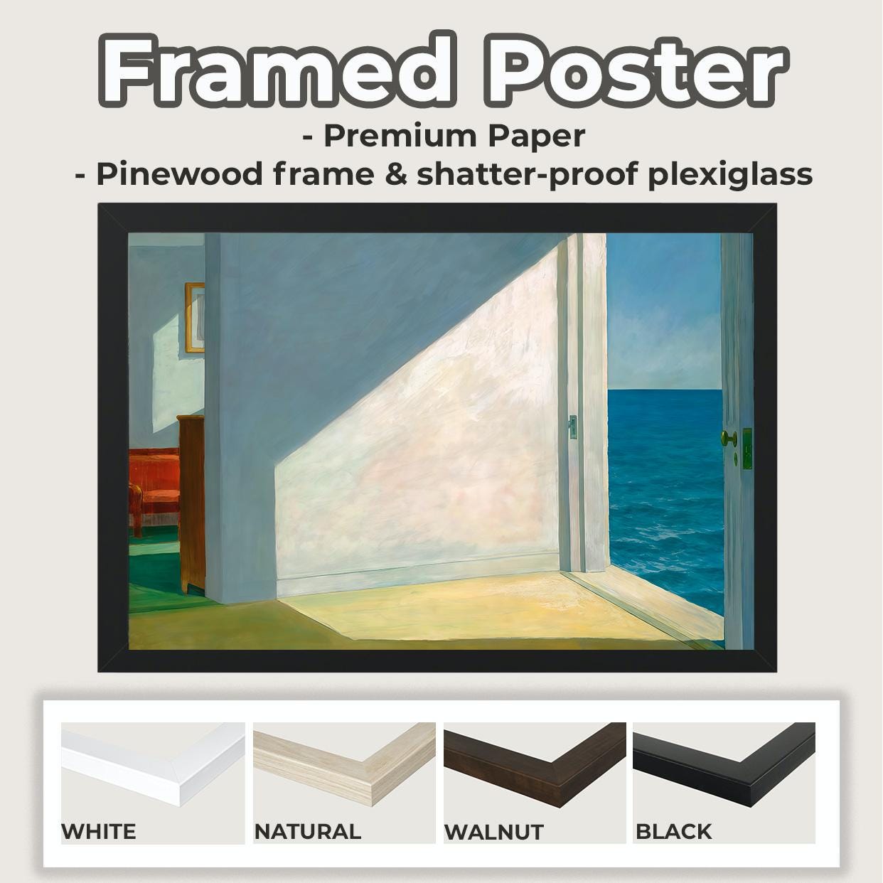 Edward Hopper, Rooms by the Sea (1951) - Framed Canvas Print, Minimalist Seaside Interior, Large Wall Decor
