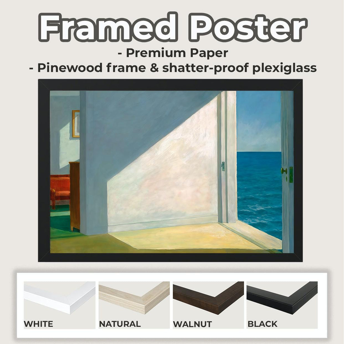 Edward Hopper, Rooms by the Sea (1951) - Framed Canvas Print, Minimalist Seaside Interior, Large Wall Decor