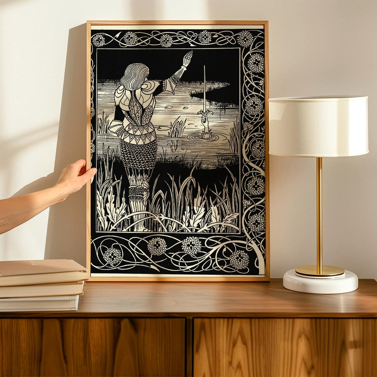 Aubrey Beardsley, How Sir Bedivere Cast Excalibur into the Water (1893/94) - Arthurian Illustration Print, Art Nouveau W