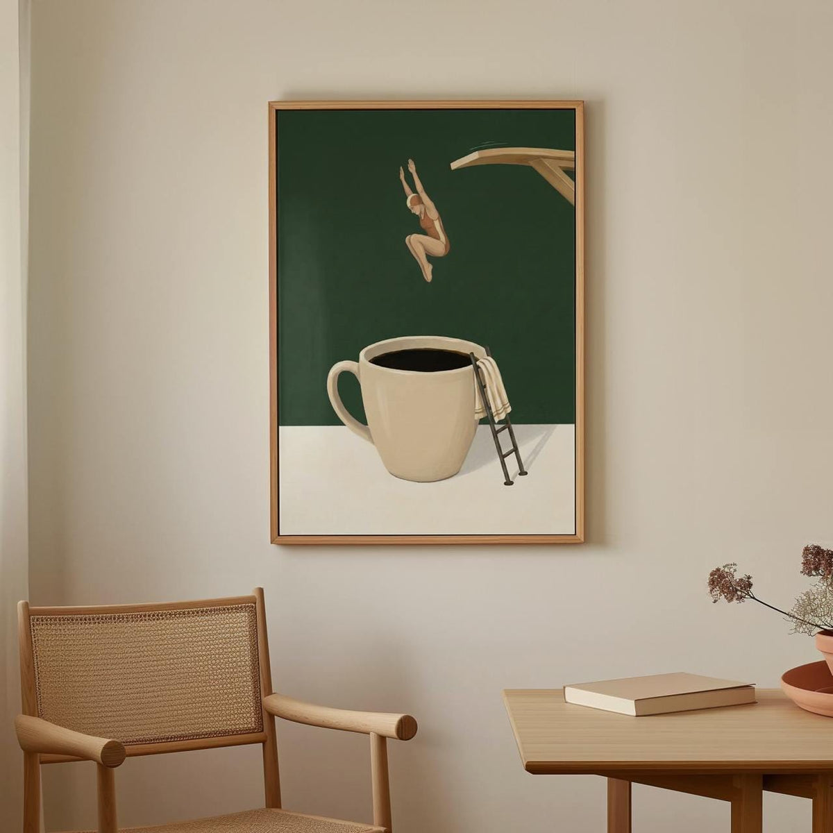 Funny Coffee Diver Wall Art, Cute Coffee Shop Poster, Kitchen Coffee Themed Decor, Bar Cart Coffee Print, ART237