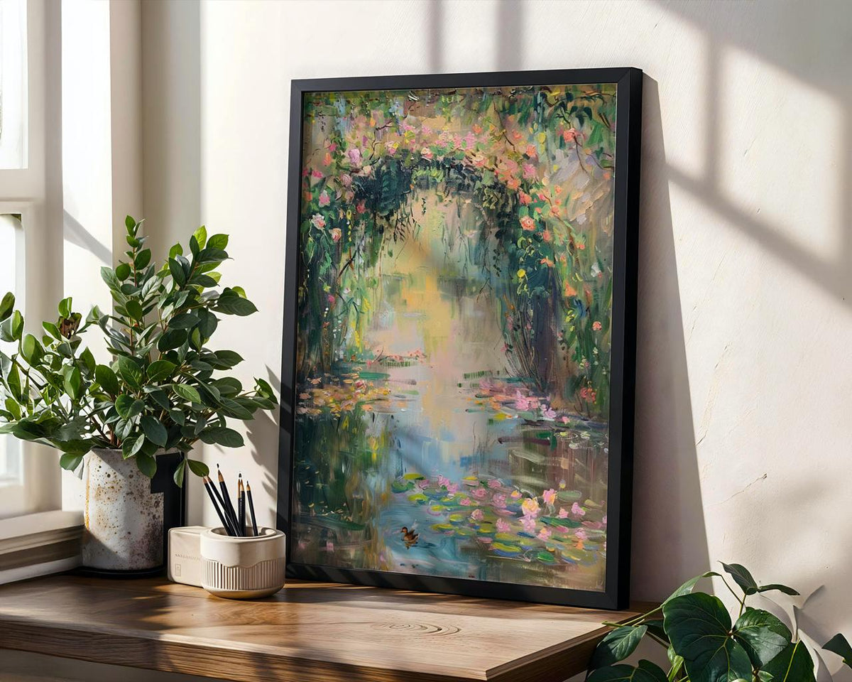 Monet Style Pastel Oil Painting Print, French Country Floral Wall Decor, Impressionist Water Lily Vintage Art, ART214