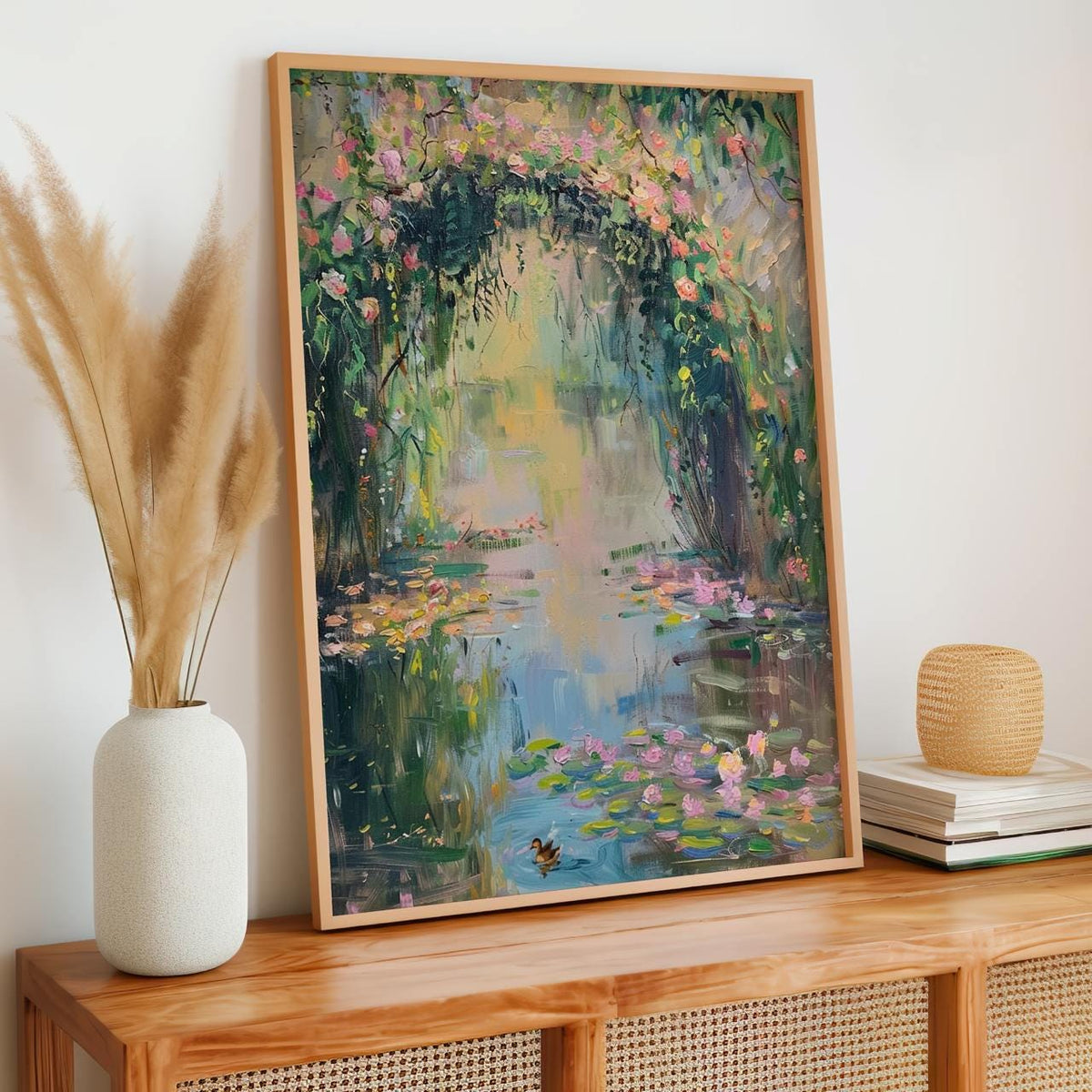 Monet Style Pastel Oil Painting Print, French Country Floral Wall Decor, Impressionist Water Lily Vintage Art, ART214