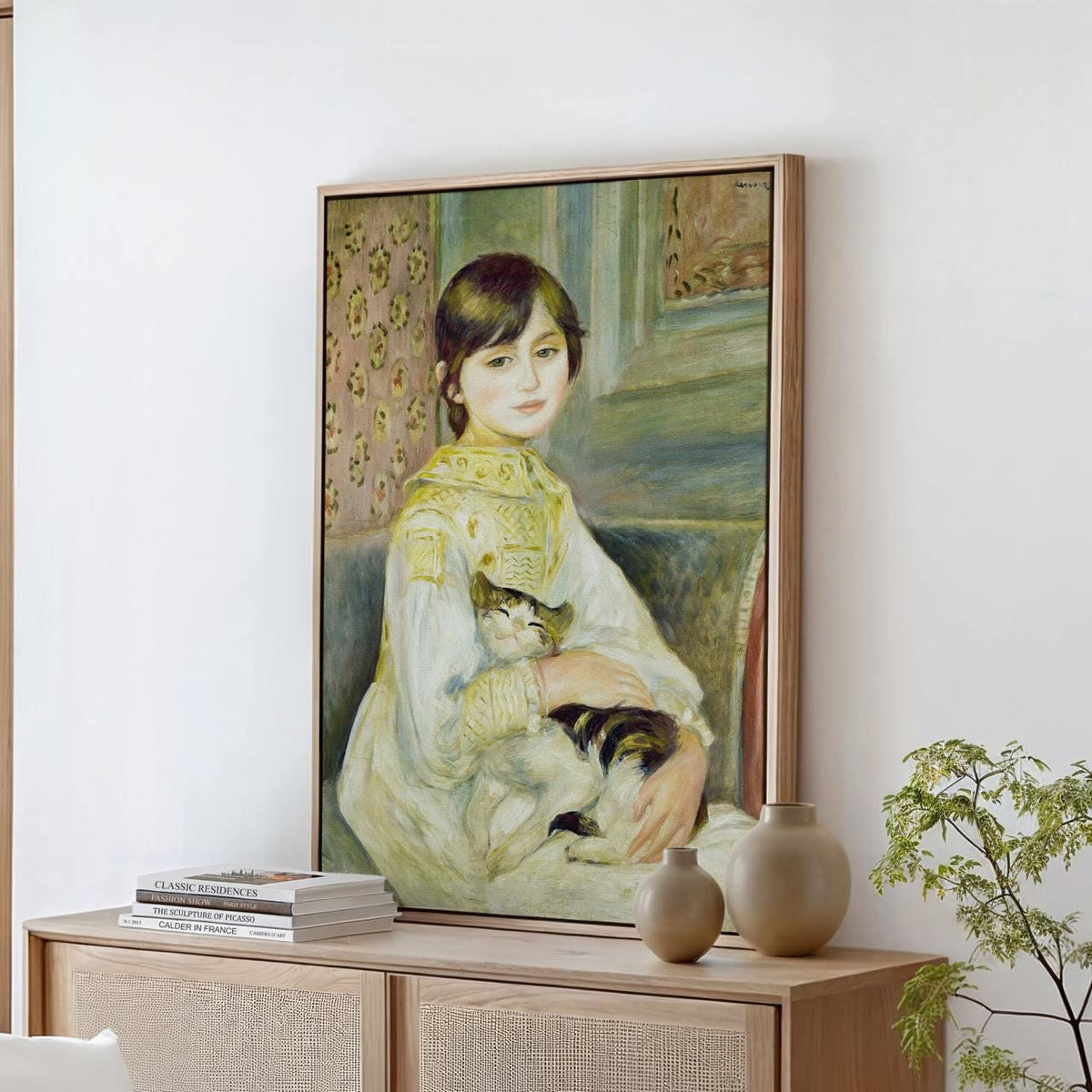 Pierre-Auguste Renoir, Julie Manet with Cat (1887) - Impressionist Child Portrait, Elegant Interior Scene, Decorative Wa