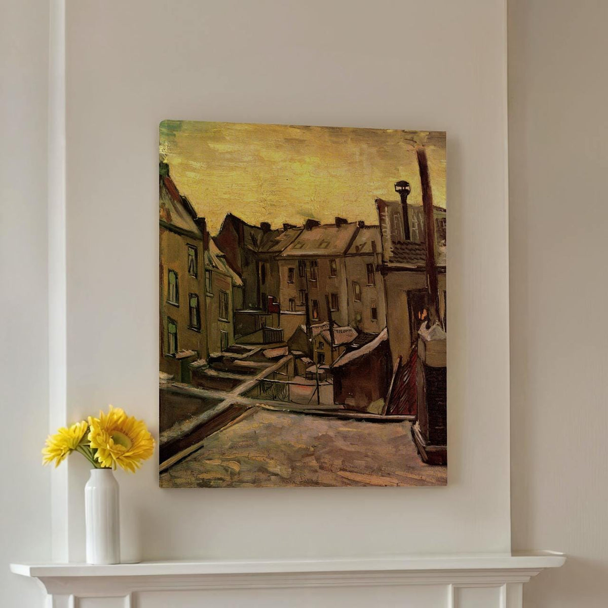 Vincent van Gogh, Backyards of Old Houses in Antwerp in the Snow (1885) - Winter Cityscape Print, Atmospheric Wall Art