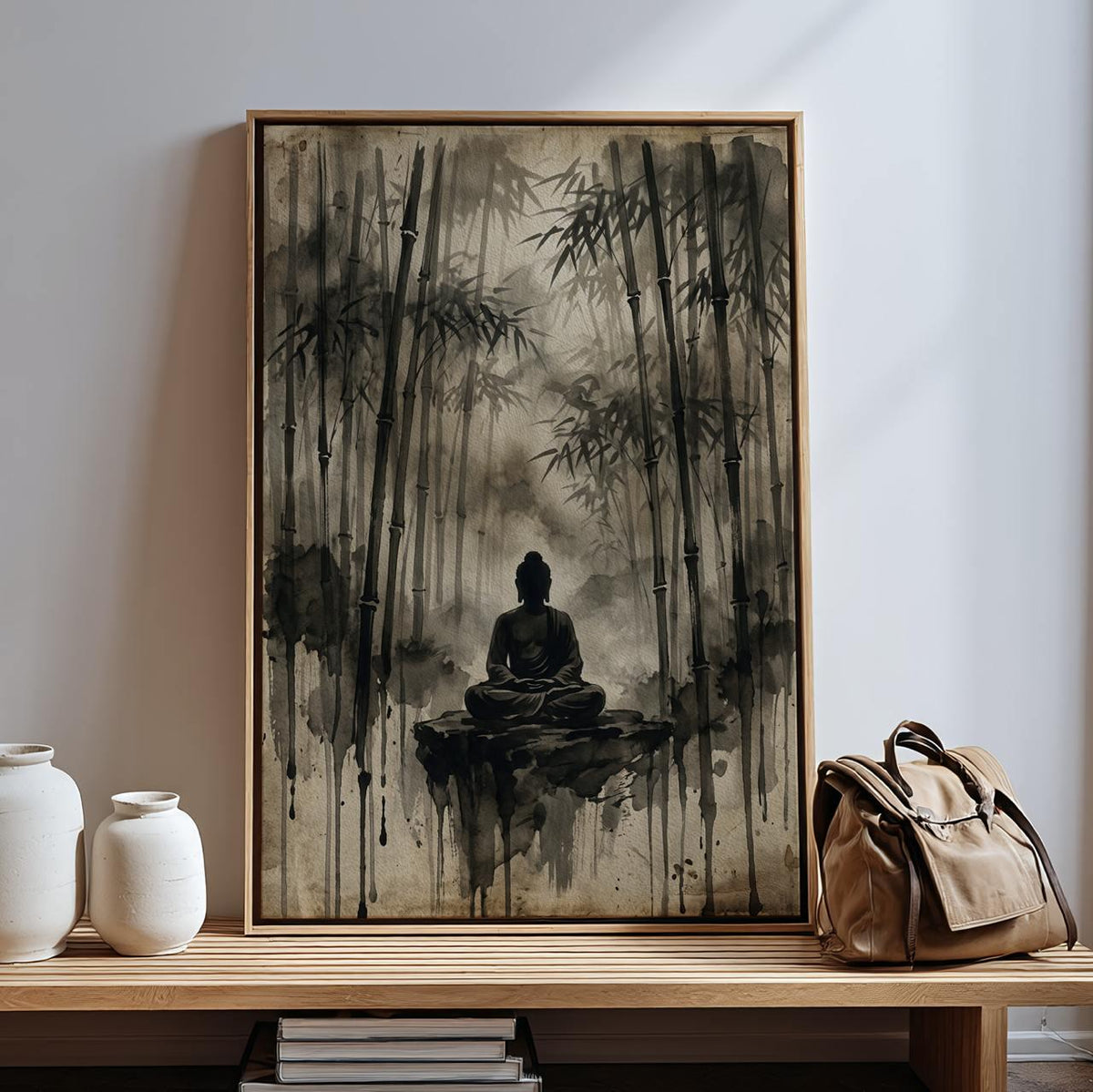 Vintage Buddha Meditation Poster, Solitude Zen Wall Art, Bodhi Tree Spiritual Canvas Print, ART290