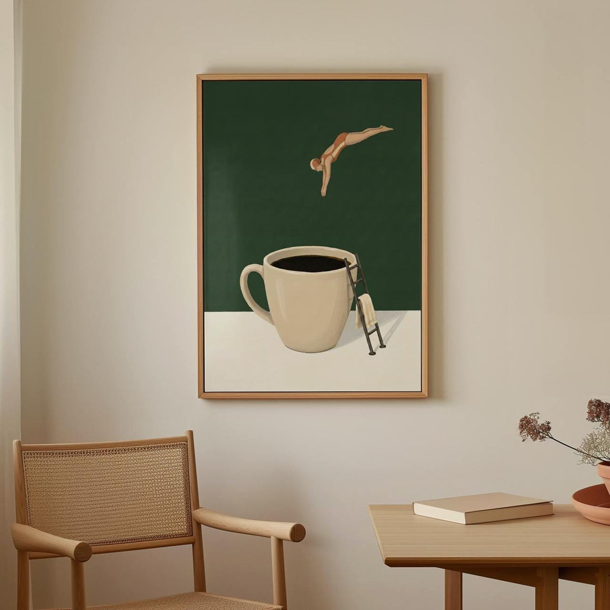 Whimsical Coffee Diver Art Print, Humorous Coffee Enthusiast Gift, Coffee Lover Kitchen Decor Poster, ART237