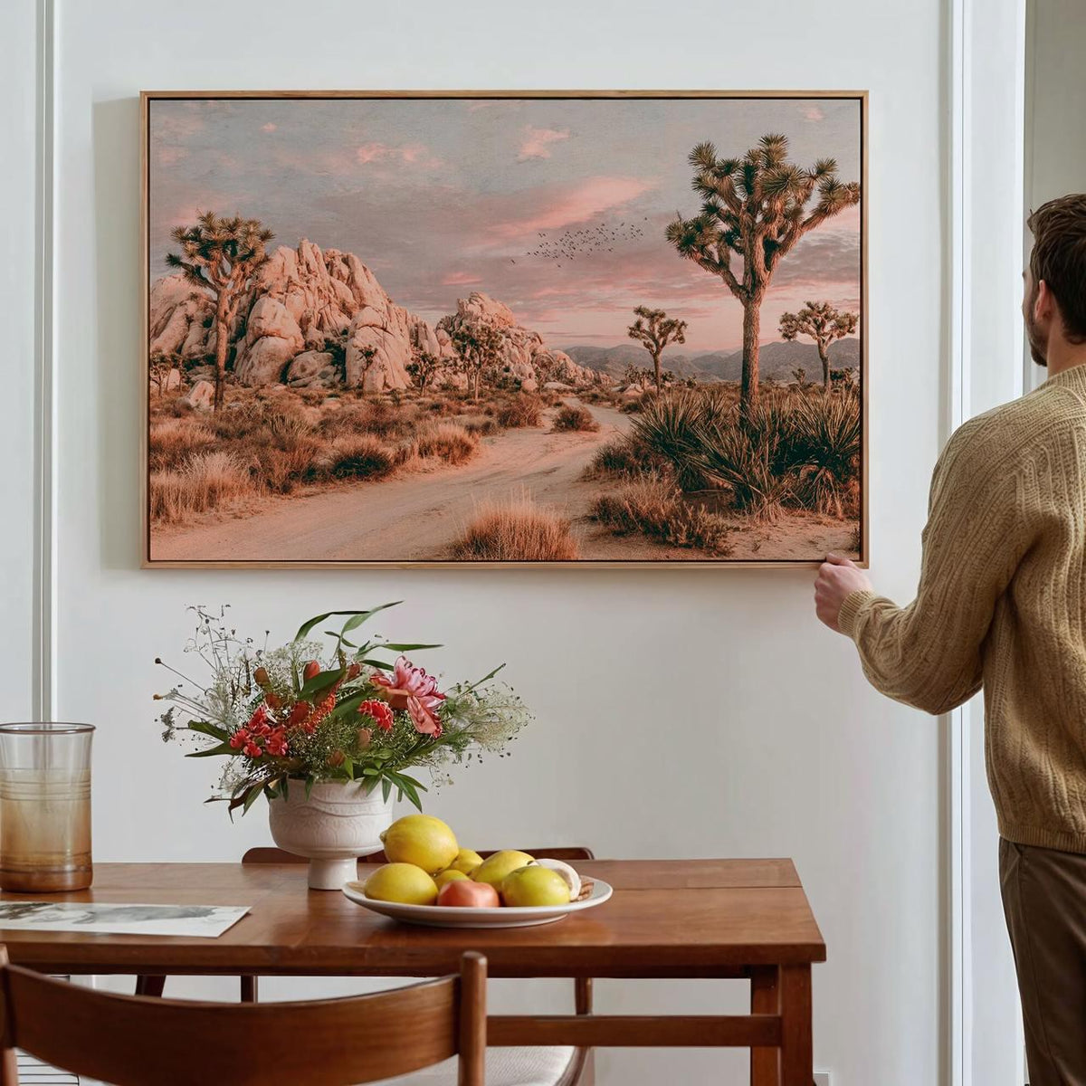 Joshua Tree Desert Landscape Framed Canvas Wall Art, California Photography Print, Tranquil Desert Decor, ART196