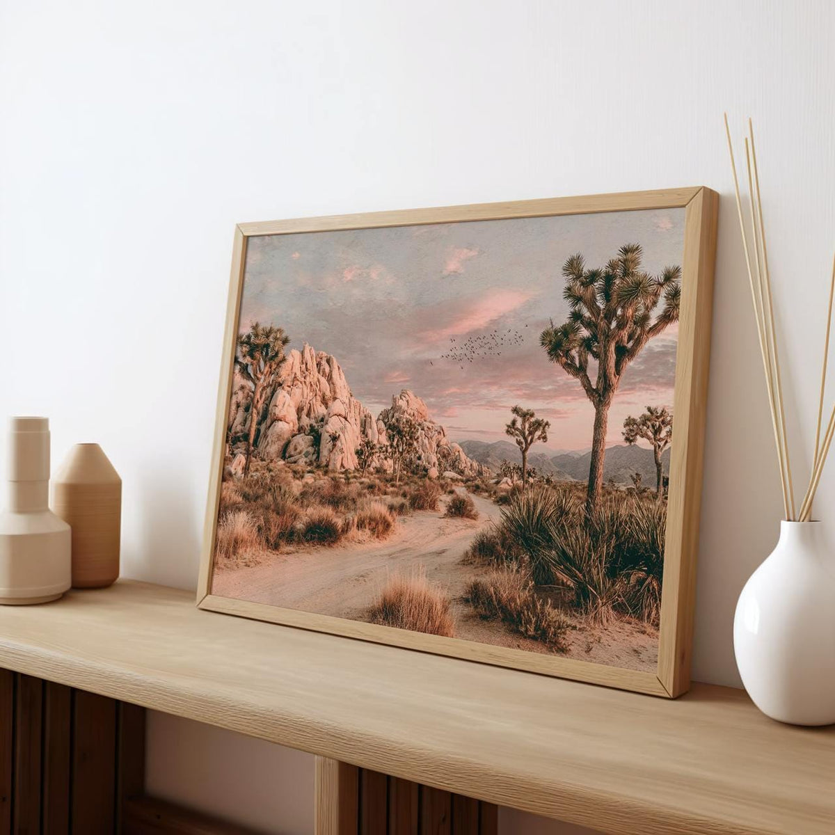 Joshua Tree Desert Landscape Framed Canvas Wall Art, California Photography Print, Tranquil Desert Decor, ART196