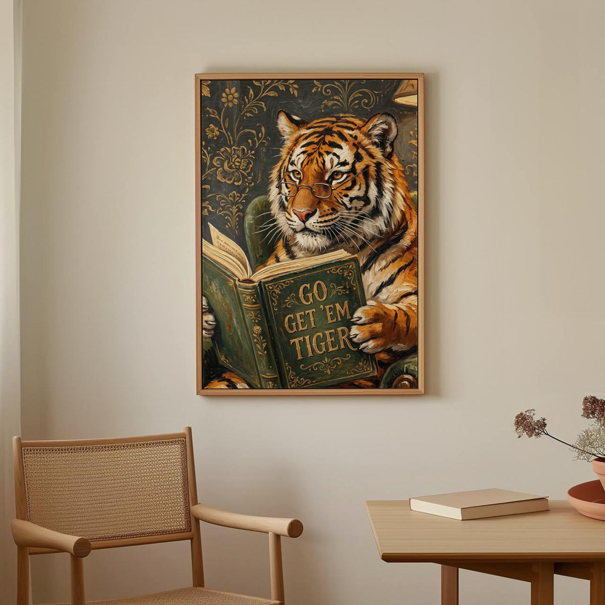 Motivational Tiger Reading Print, Humorous Bookworm Wall Art, Library Office Study Decor, Inspirational Animal Poster, A