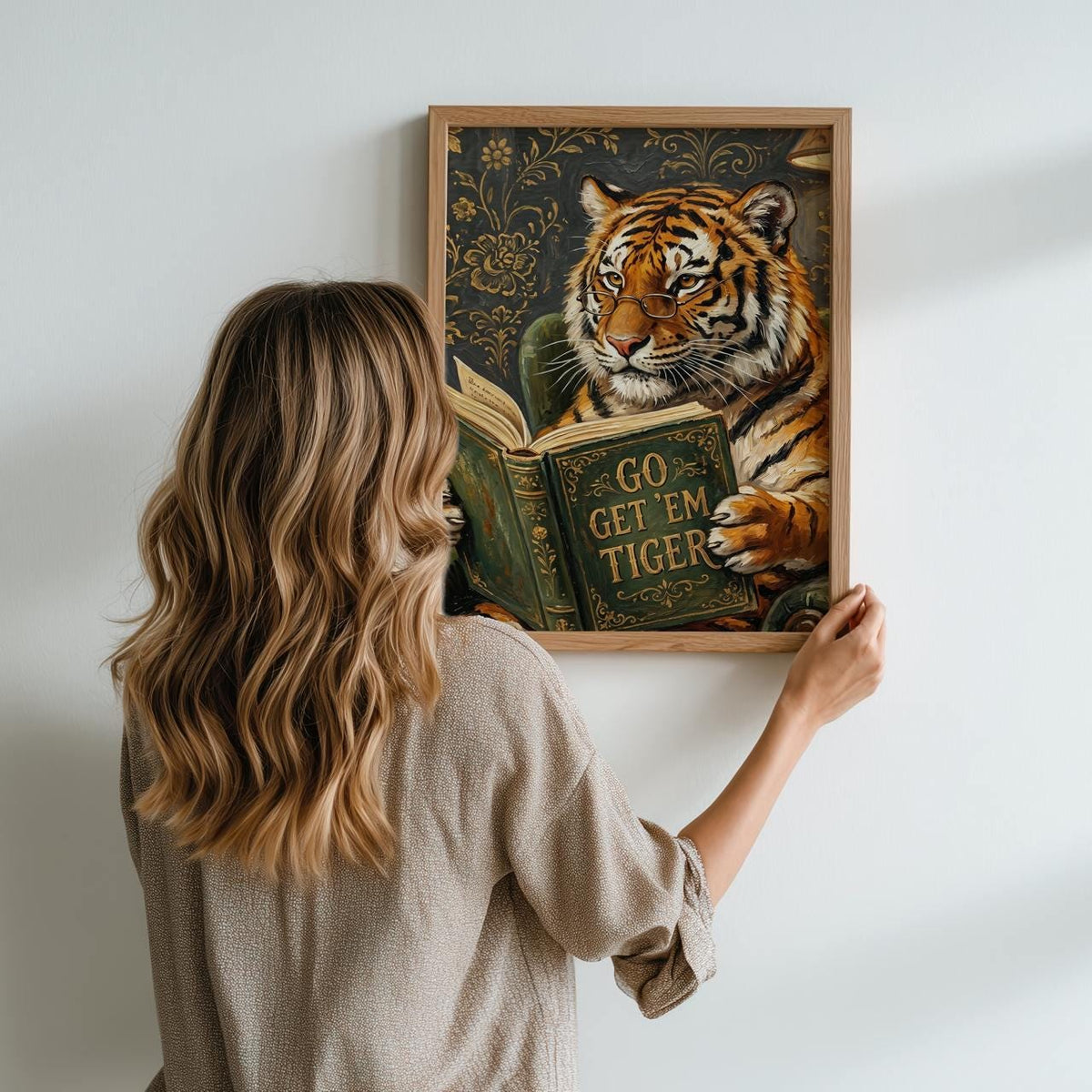 Motivational Tiger Reading Print, Humorous Bookworm Wall Art, Library Office Study Decor, Inspirational Animal Poster, A