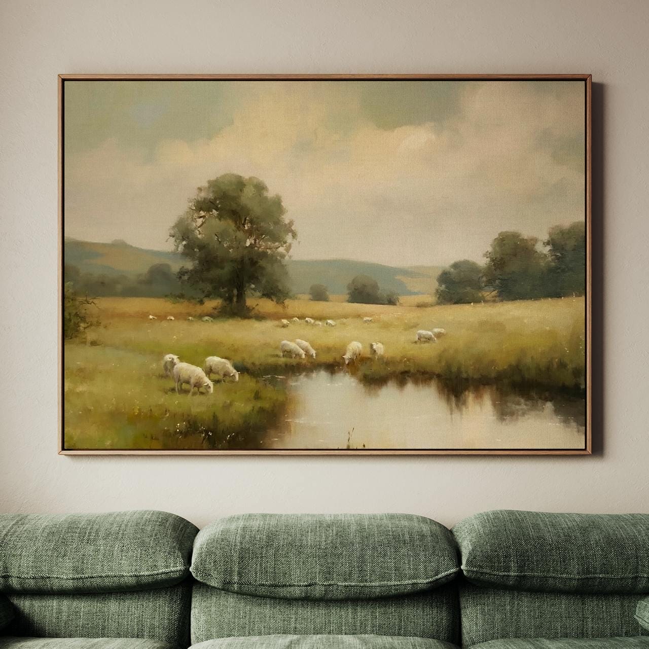 Christian Sheep In Pasture Print, Vintage Psalm 23 Landscape, Unframed Wall Art For Faith Filled Home Decor, ART288