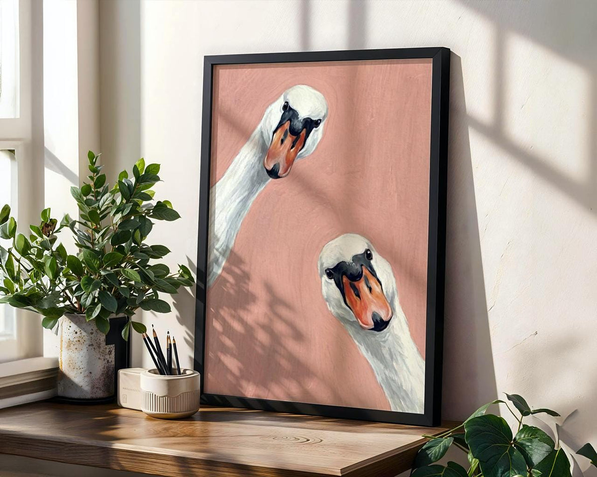 Minimalist Goose Duo Print, Funny Farmhouse Wall Art, Sage Pink Animal Decor, Minimalist Print ART376