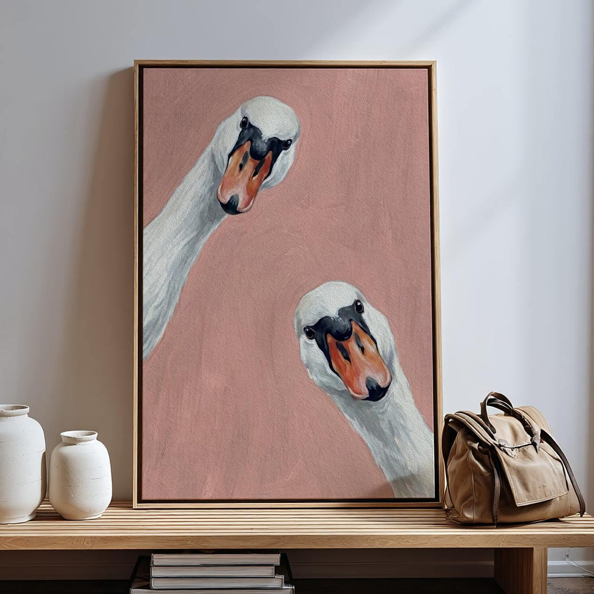 Minimalist Goose Duo Print, Funny Farmhouse Wall Art, Sage Pink Animal Decor, Minimalist Print ART376