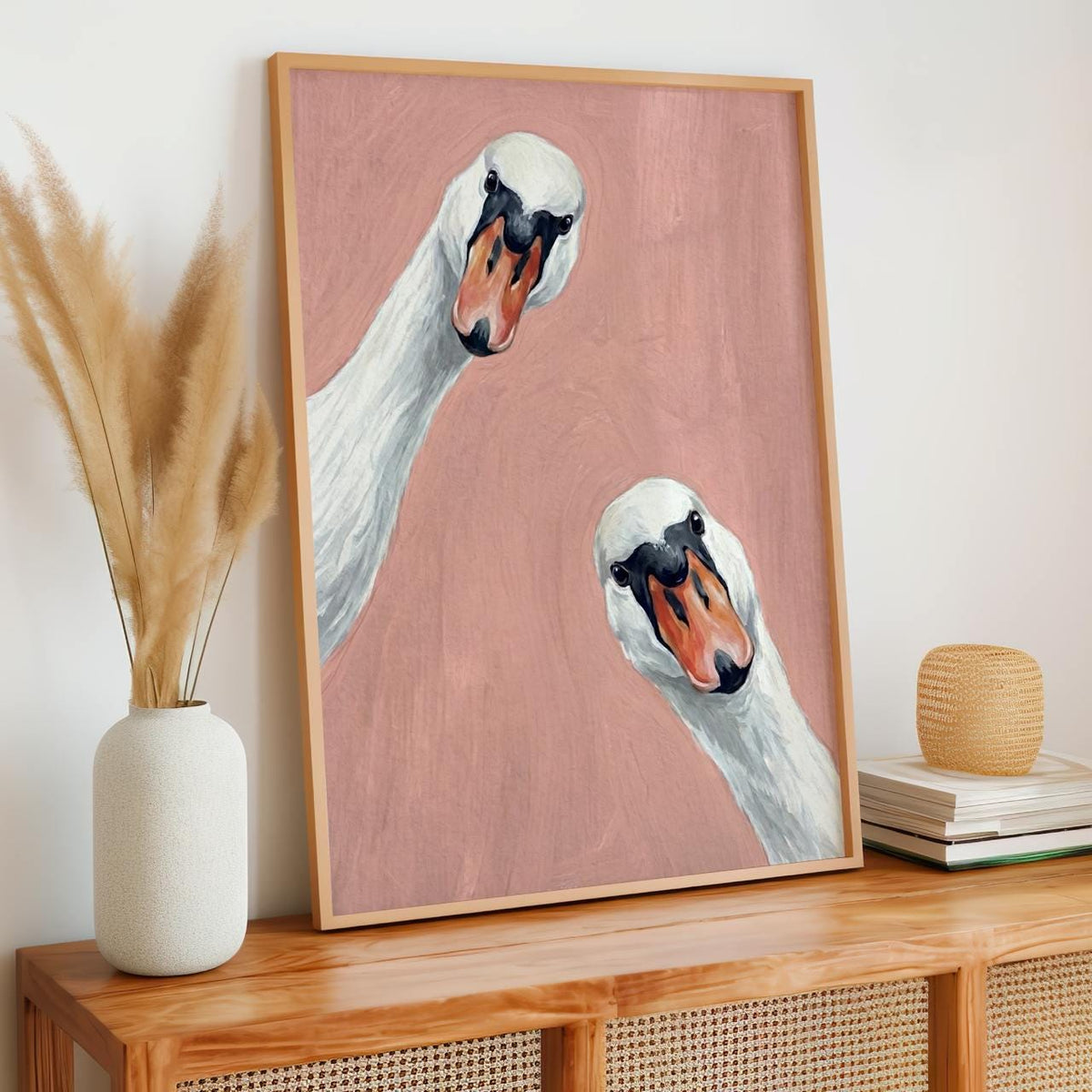 Minimalist Goose Duo Print, Funny Farmhouse Wall Art, Sage Pink Animal Decor, Minimalist Print ART376
