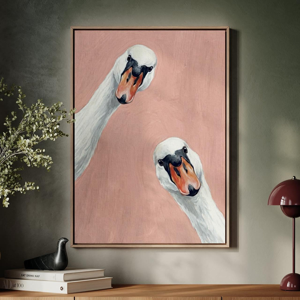 Minimalist Goose Duo Print, Funny Farmhouse Wall Art, Sage Pink Animal Decor, Minimalist Print ART376