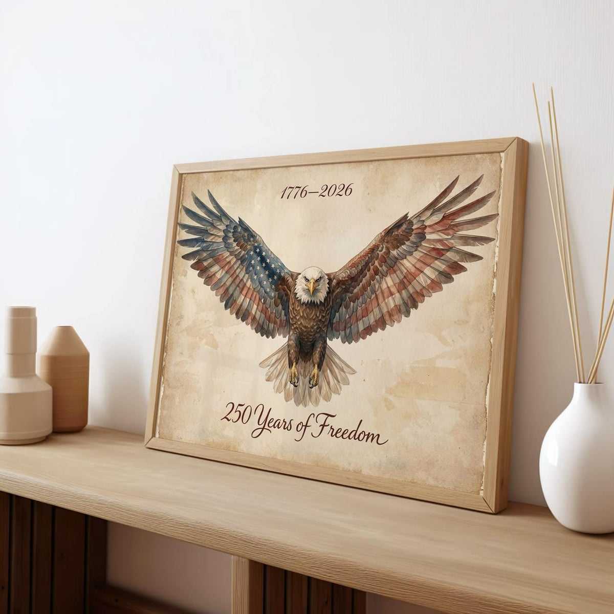 USA 250 anniversary Bald Eagle Wall Art, 1776-2026 Semiquincentennial, Patriotic Eagle Decor, America 250 Wall Art for H