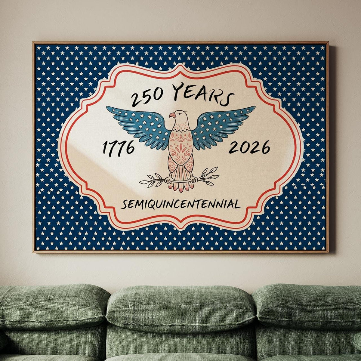 1776-2026 Semiquincentennial Bald Eagle Wall Art, 250 Years of Freedom, Stars and Stripes Poster, Independence Print, Vi