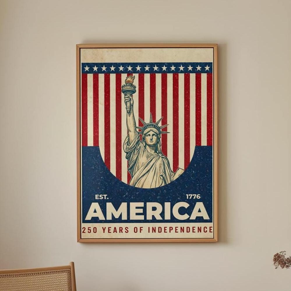 America 250 wall art 1776-2026 Semiquincentennial, United States Patriotic Poster, 250 Years of Freedom, Anniversary Ame