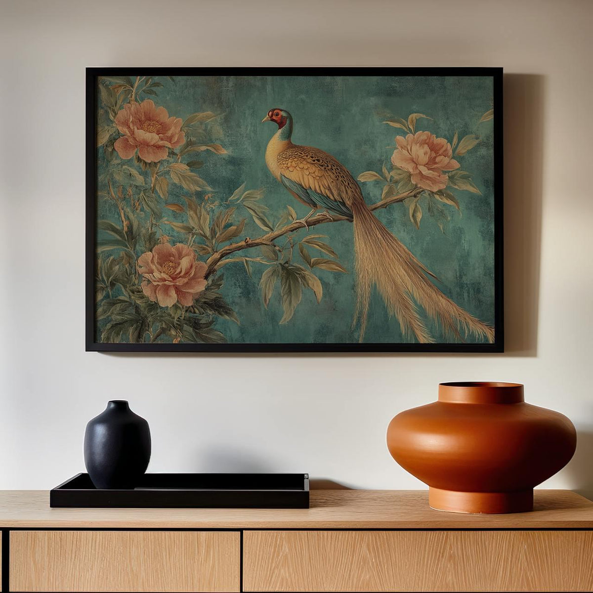 William Morris Botanical Peacock Tapestry, Retro Blue Bird Wall Art, Vintage Textile Decor, ART58