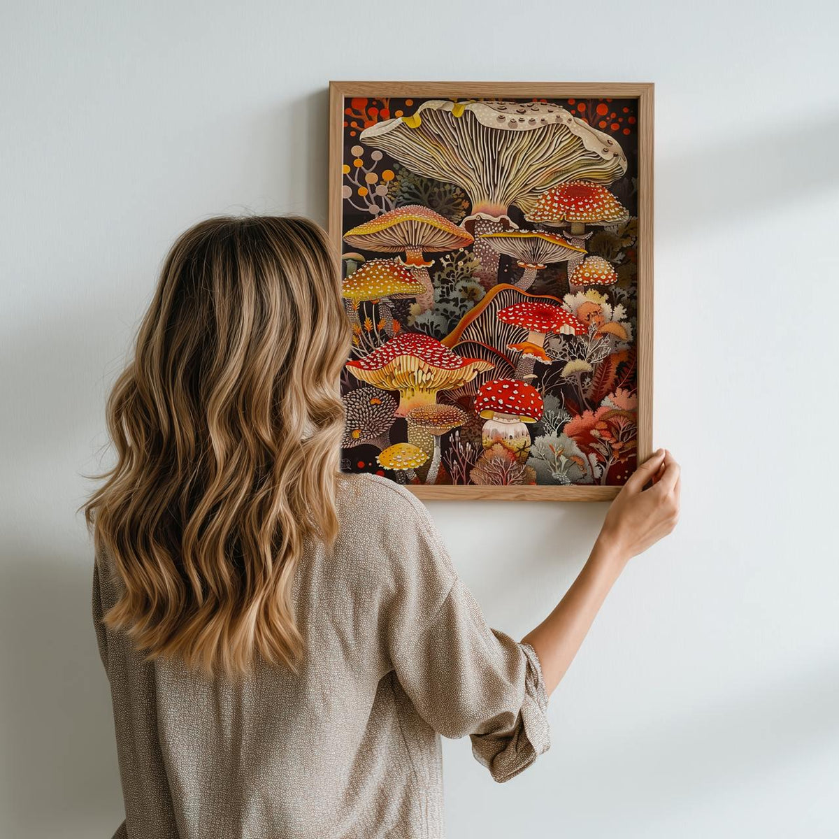 Mushroom Wall Art Framed Canvas Print, Botanical Kitchen Decor, Earthy Rustic Fungi Artwork, Nature Inspired Gift for Mu