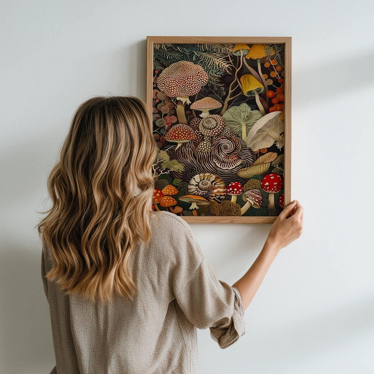 Mushroom Botanical Wall Art Print, Framed Kitchen Decor, Rustic Nature Inspired Fungi Artwork, Gift for Mushroom Lover, 