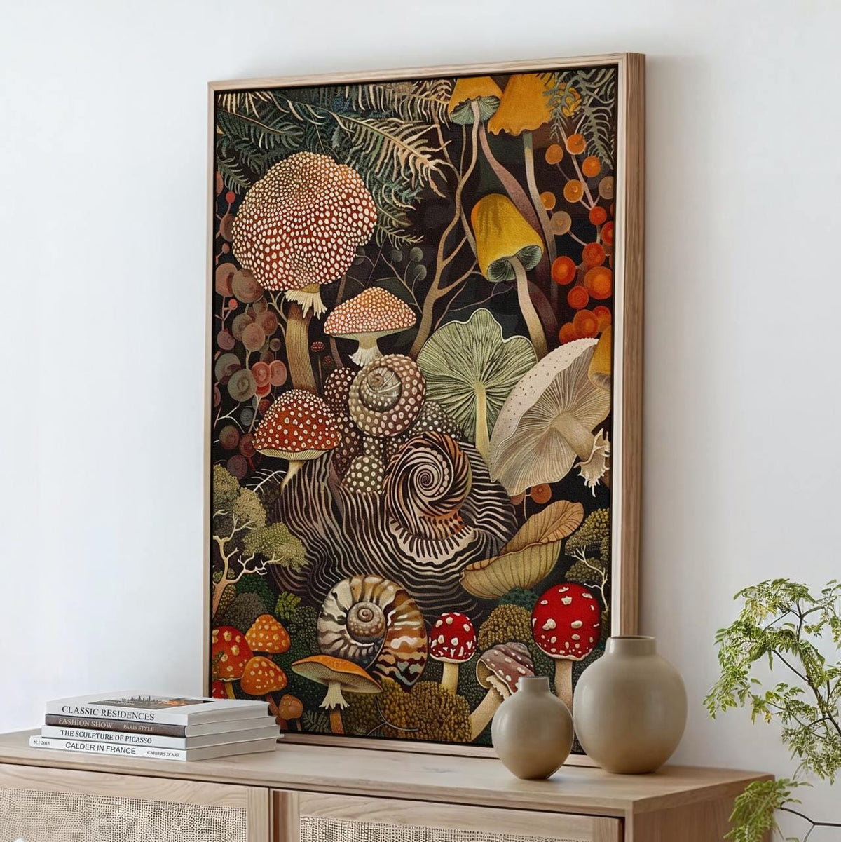 Mushroom Botanical Wall Art Print, Framed Kitchen Decor, Rustic Nature Inspired Fungi Artwork, Gift for Mushroom Lover, 