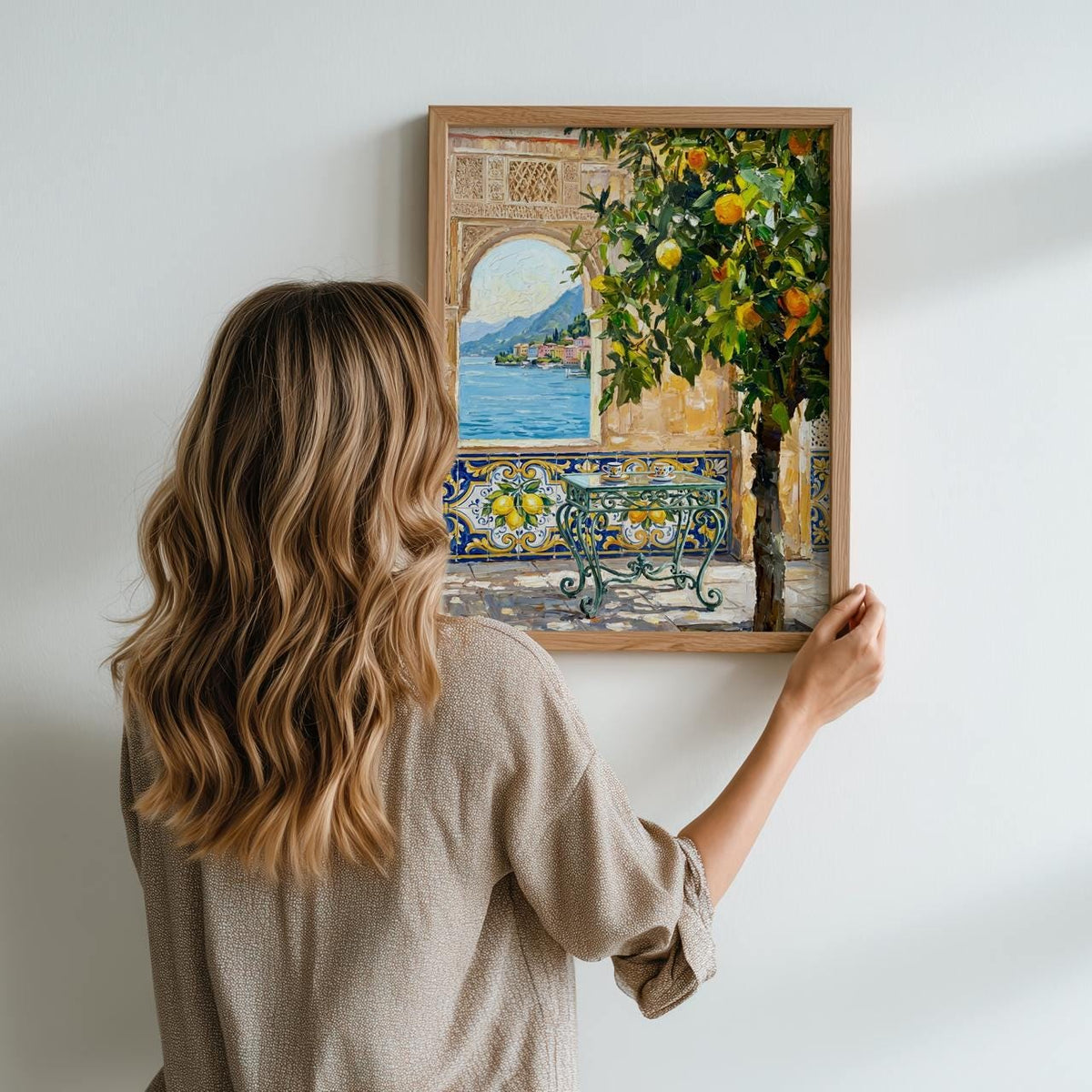 Moroccan Wall Decor, Mediterranean Courtyard Art Print with Orange Tree, Vibrant Moroccan Inspired Wall Art, Exotic Pati