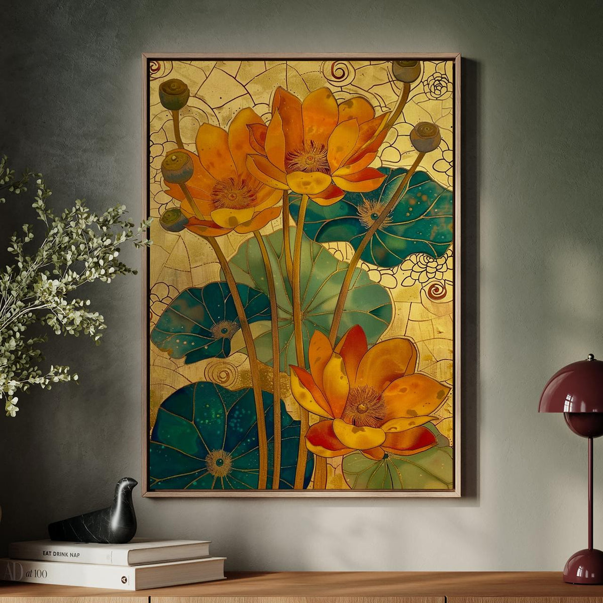 Vintage Inspired Yellow Flower Art, Botanical Wall Decor, Retro Mid-Century Modern Floral Print, ART380
