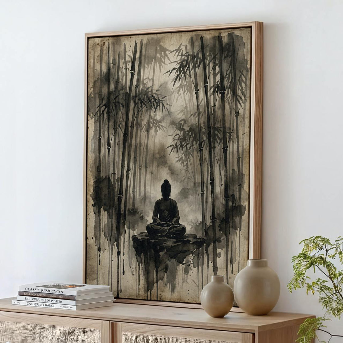 Vintage Buddha Meditation Poster, Solitude Zen Wall Art, Bodhi Tree Spiritual Canvas Print, ART290