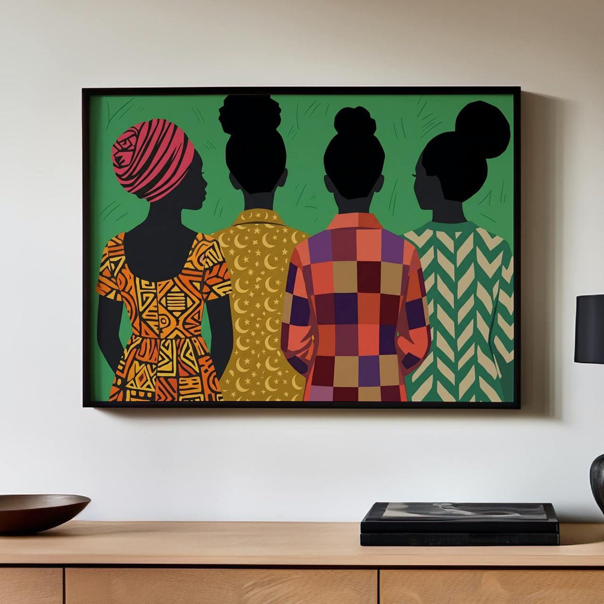 Modern Afro Female Figure Art Print, Afrocentric Boho Folk Art, Abstract Shapes, Maximalist Cultural Wall Decor, ART397