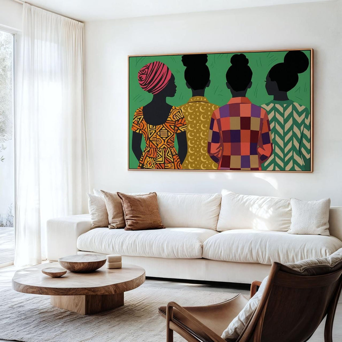 Modern Afro Female Figure Art Print, Afrocentric Boho Folk Art, Abstract Shapes, Maximalist Cultural Wall Decor, ART397