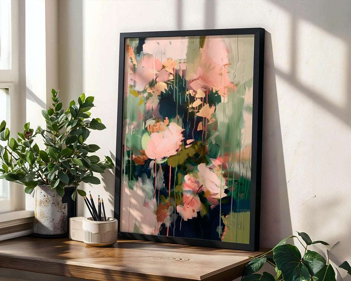 Abstract Floral Wall Art Print, Blush Pink and Sage Green Modern Shapes, Contemporary Living Room Decor, ART118