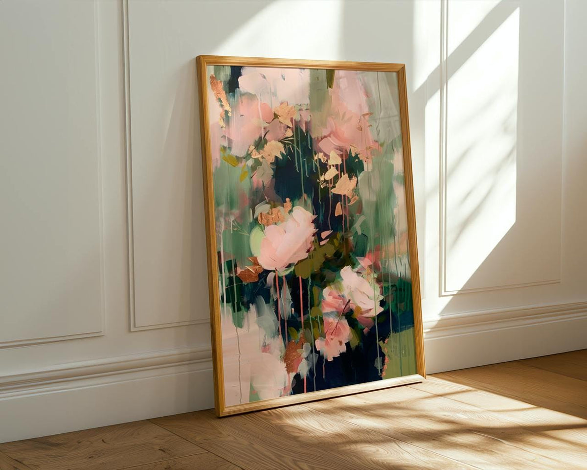 Abstract Floral Wall Art Print, Blush Pink and Sage Green Modern Shapes, Contemporary Living Room Decor, ART118