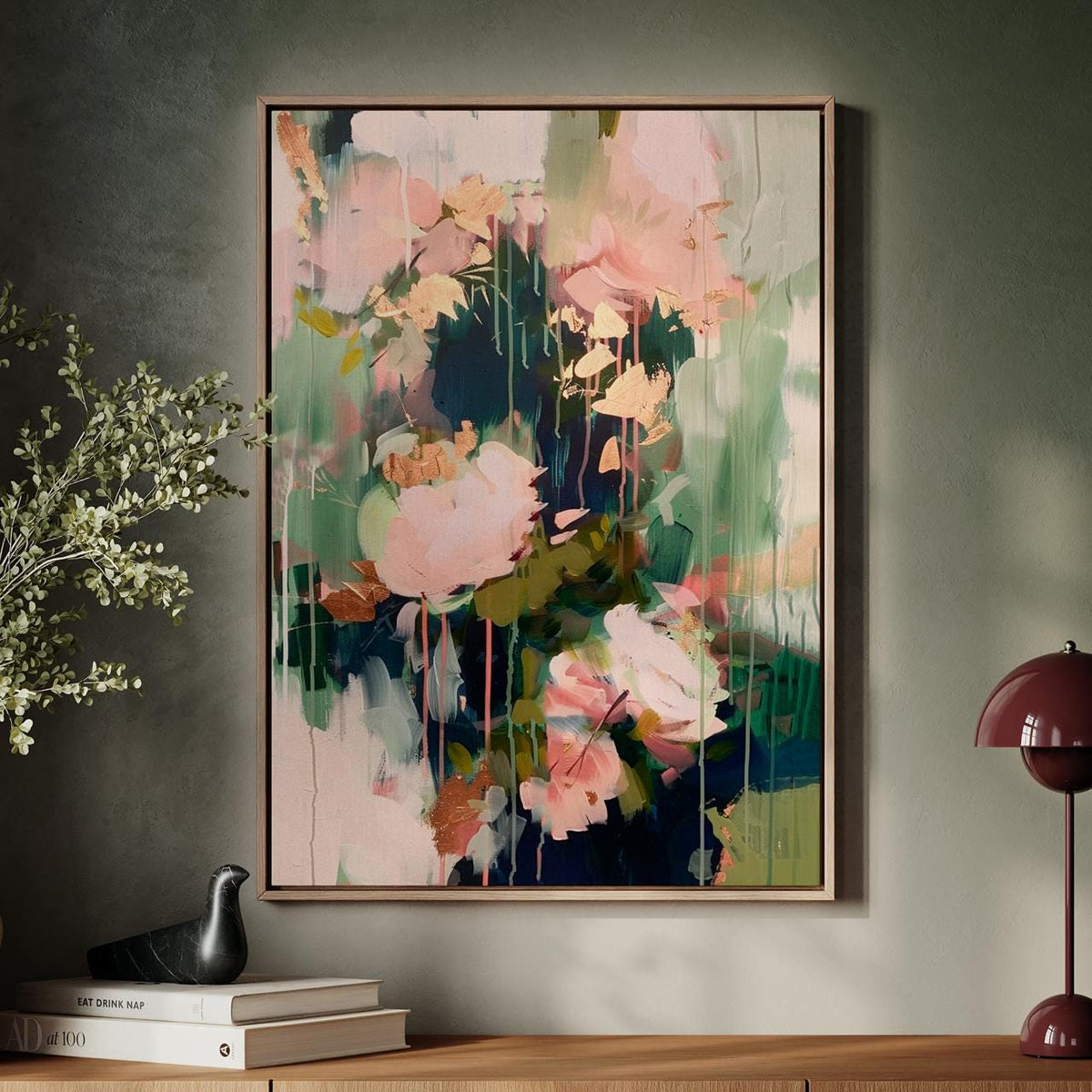 Abstract Floral Wall Art Print, Blush Pink and Sage Green Modern Shapes, Contemporary Living Room Decor, ART118