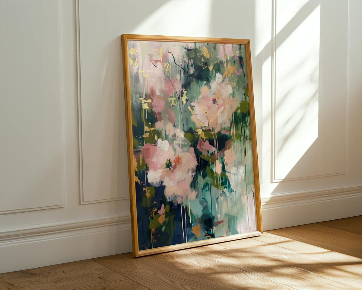 Abstract Botanical Wall Art, Soft Blush and Sage Green Print, Modern Shapes Artwork for Living Room, ART118