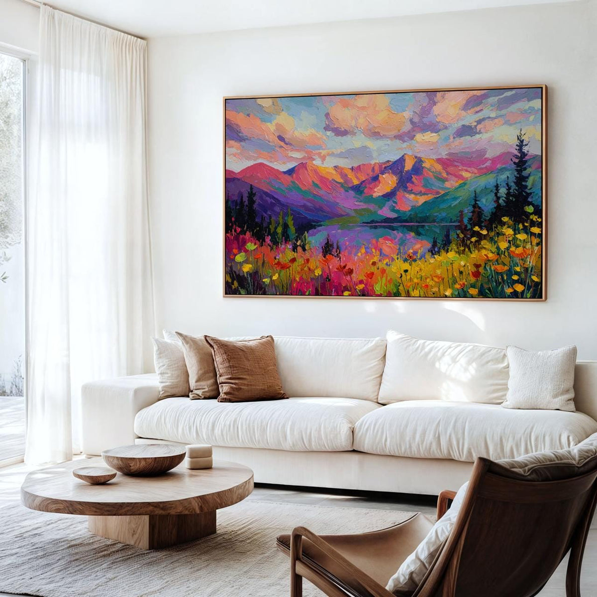 Rocky Mountains Wildflower Field Print, Abstract Mountain Canvas, Impressionist Floral Wall Art, ART294