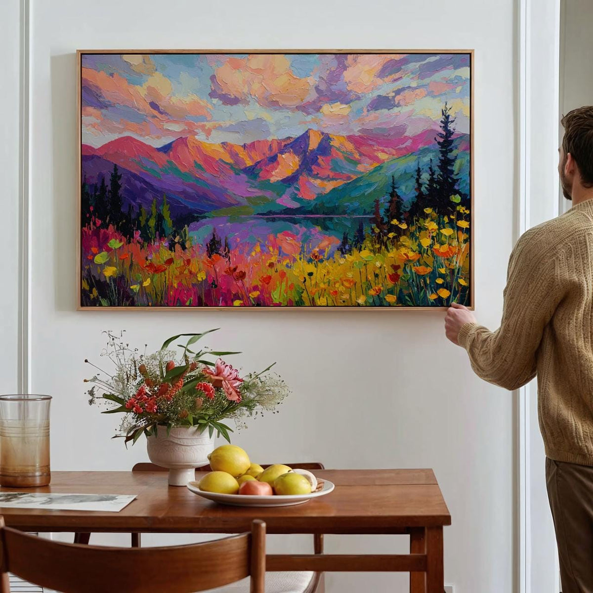 Rocky Mountains Wildflower Field Print, Abstract Mountain Canvas, Impressionist Floral Wall Art, ART294