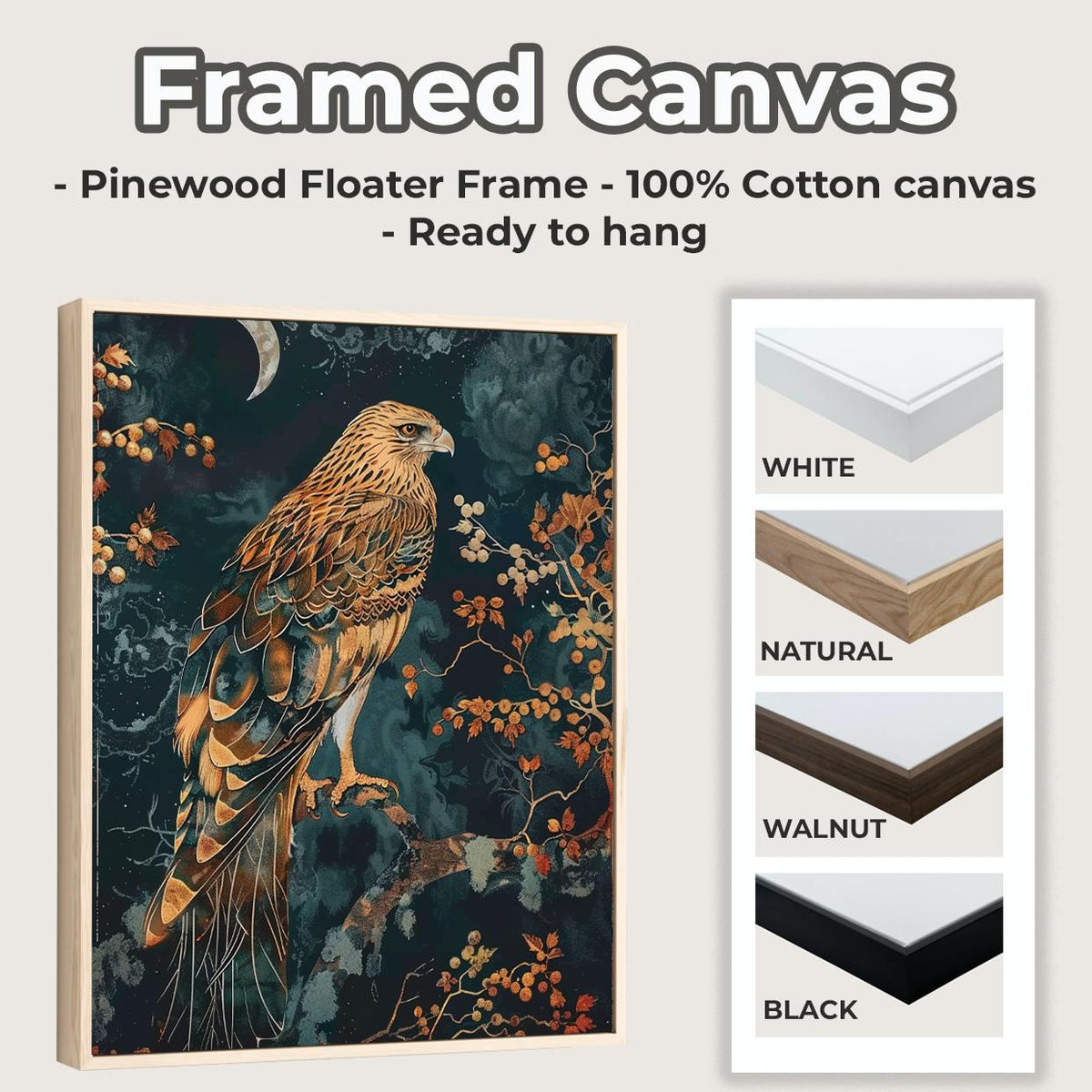 Hawk William Morris Wall Art Print or Canvas, Vintage Bird Of Prey Gift, Cottagecore Dark Academia Decor, Mid Century Bo