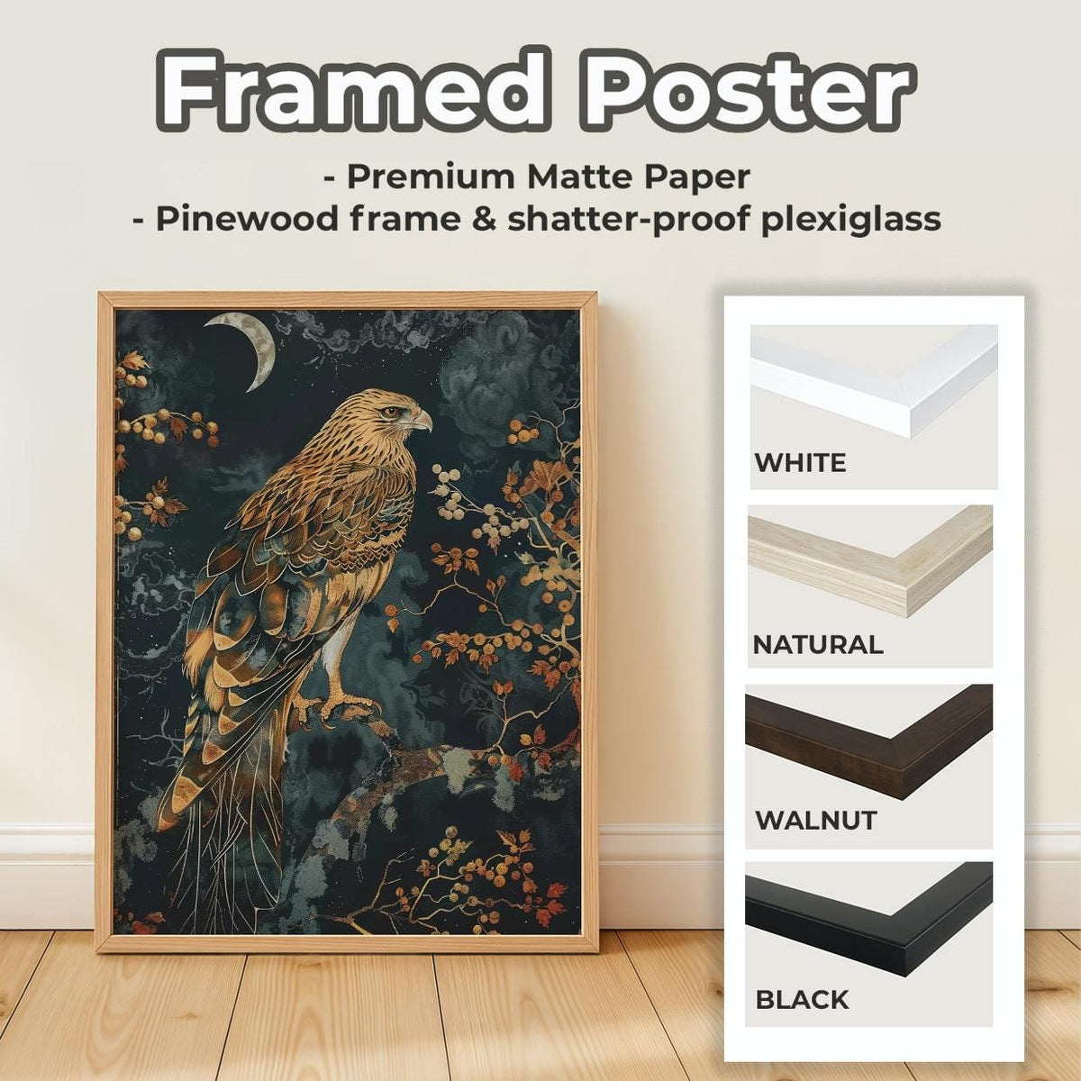 Hawk William Morris Wall Art Print or Canvas, Vintage Bird Of Prey Gift, Cottagecore Dark Academia Decor, Mid Century Bo