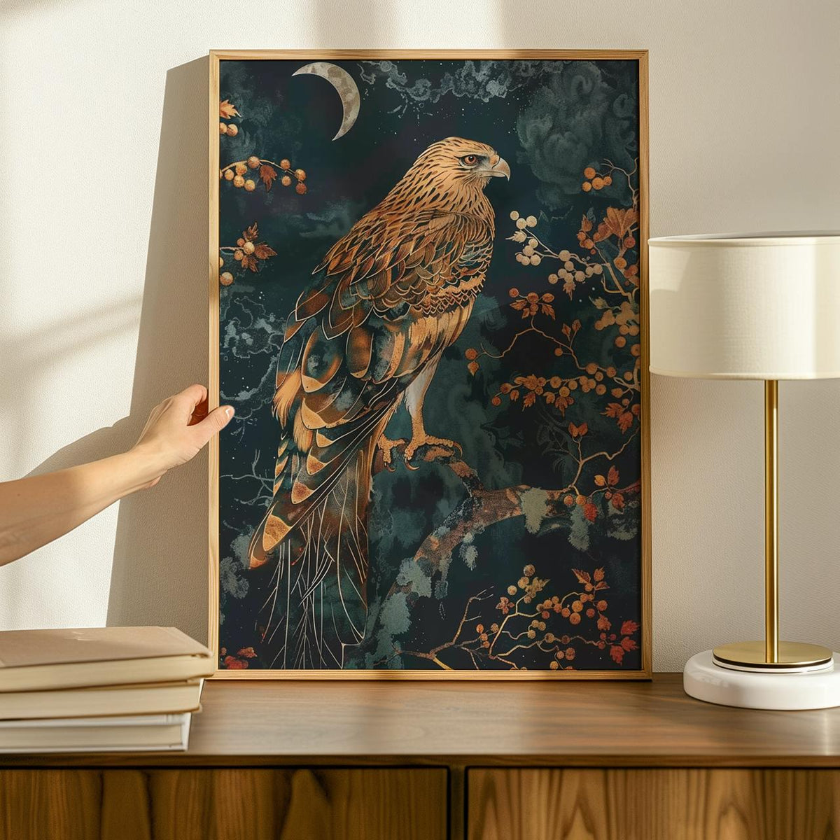Hawk William Morris Wall Art Print or Canvas, Vintage Bird Of Prey Gift, Cottagecore Dark Academia Decor, Mid Century Bo