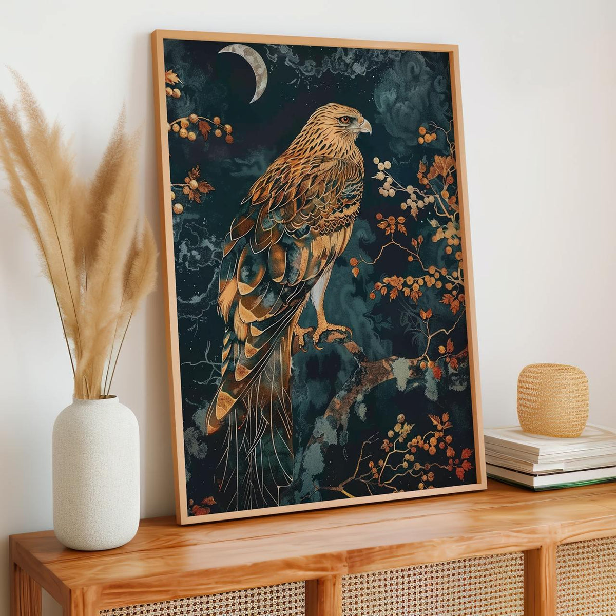 Hawk William Morris Wall Art Print or Canvas, Vintage Bird Of Prey Gift, Cottagecore Dark Academia Decor, Mid Century Bo