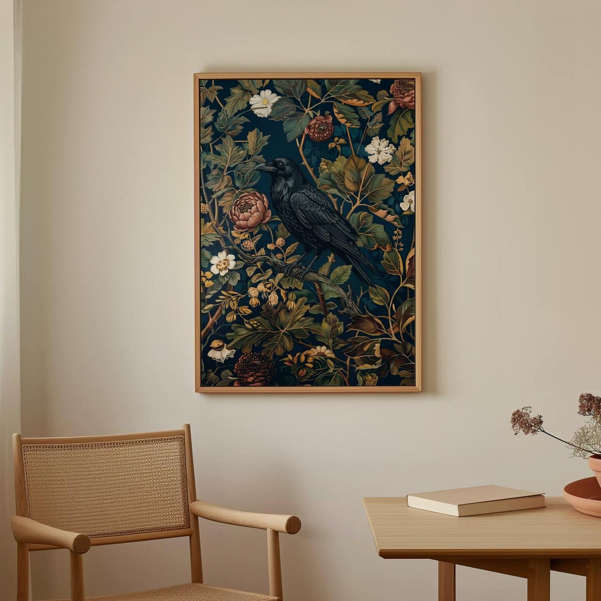 Black Crow William Morris Wall Art Print, Vintage Victorian Bird Poster, Cottagecore Dark Academia Decor, Mid Century Bo