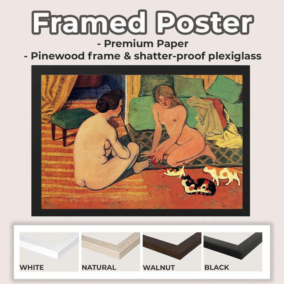 Felix Vallotton - Naked women with cats. Bedroom decor, Extravagant painting, Sensual wall art, Canvas painting, Living 