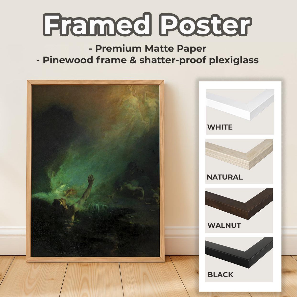 John Longstaff - Sirens. Dark wall art, Gothic canvas, Water nymphs art print, Mermaid painting, Reproduction canvas, La