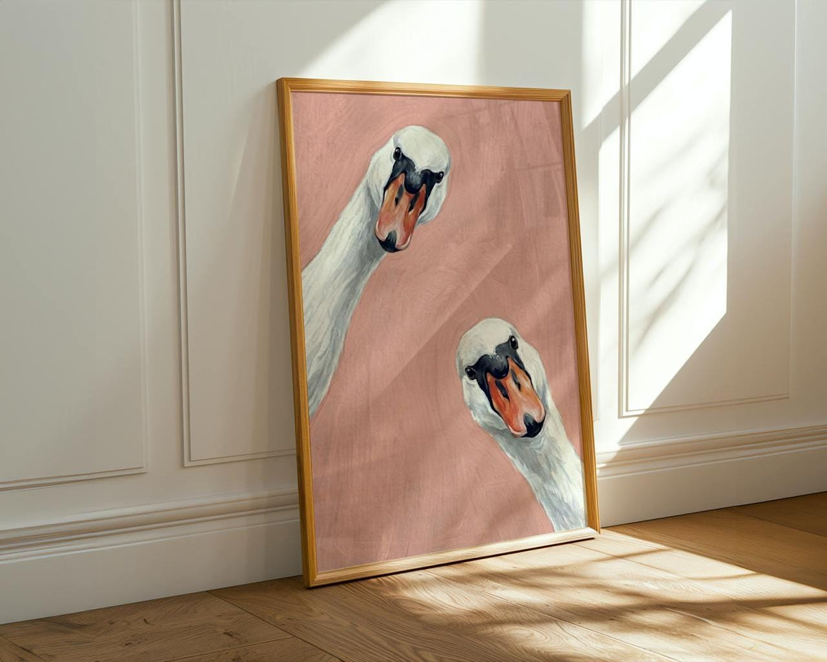 Minimalist Goose Duo Print, Funny Farmhouse Wall Art, Sage Pink Animal Decor, Minimalist Print ART376