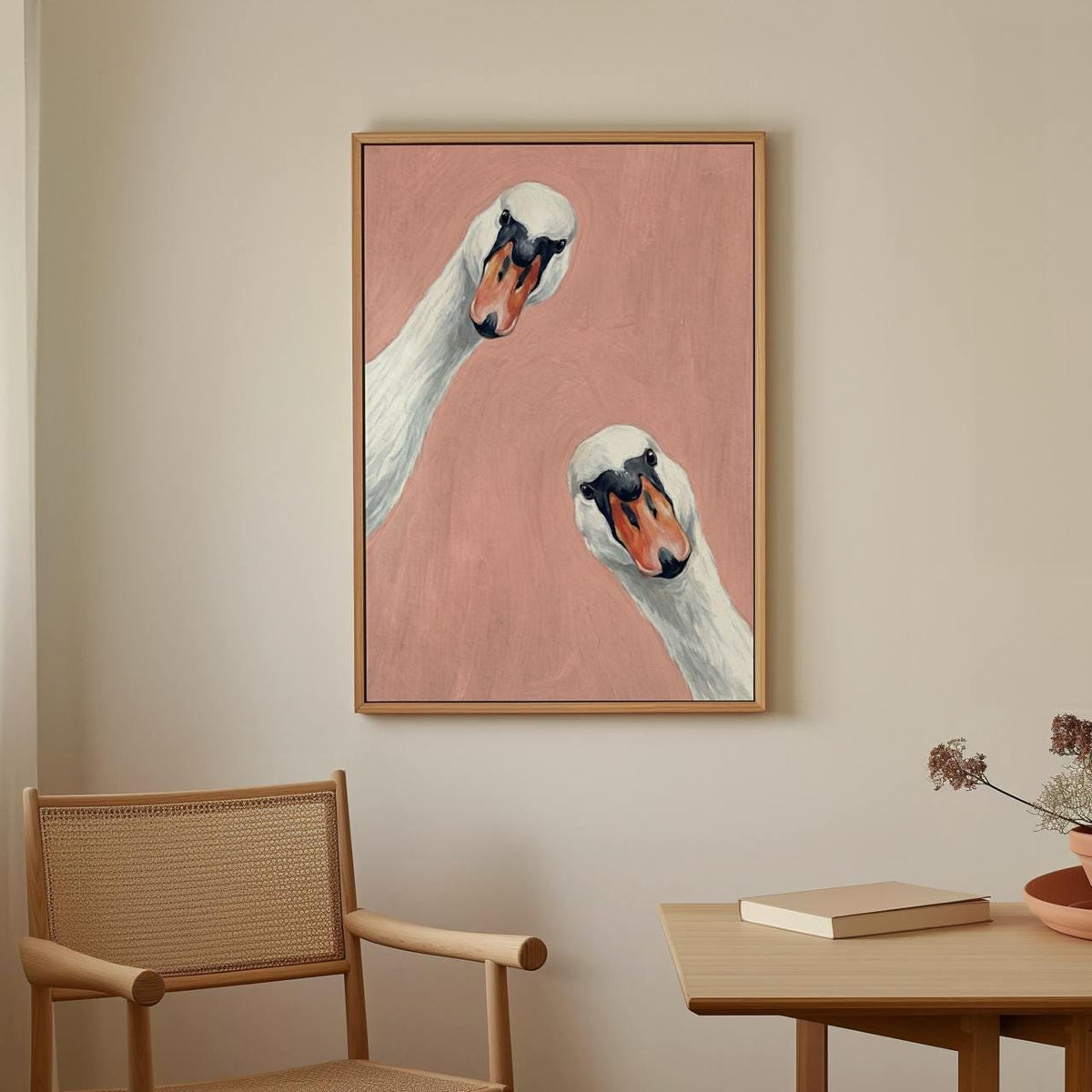 Minimalist Goose Duo Print, Funny Farmhouse Wall Art, Sage Pink Animal Decor, Minimalist Print ART376
