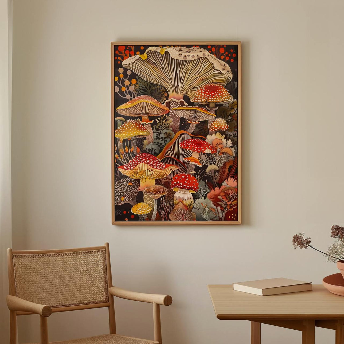 Mushroom Wall Art Framed Canvas Print, Botanical Kitchen Decor, Earthy Rustic Fungi Artwork, Nature Inspired Gift for Mu