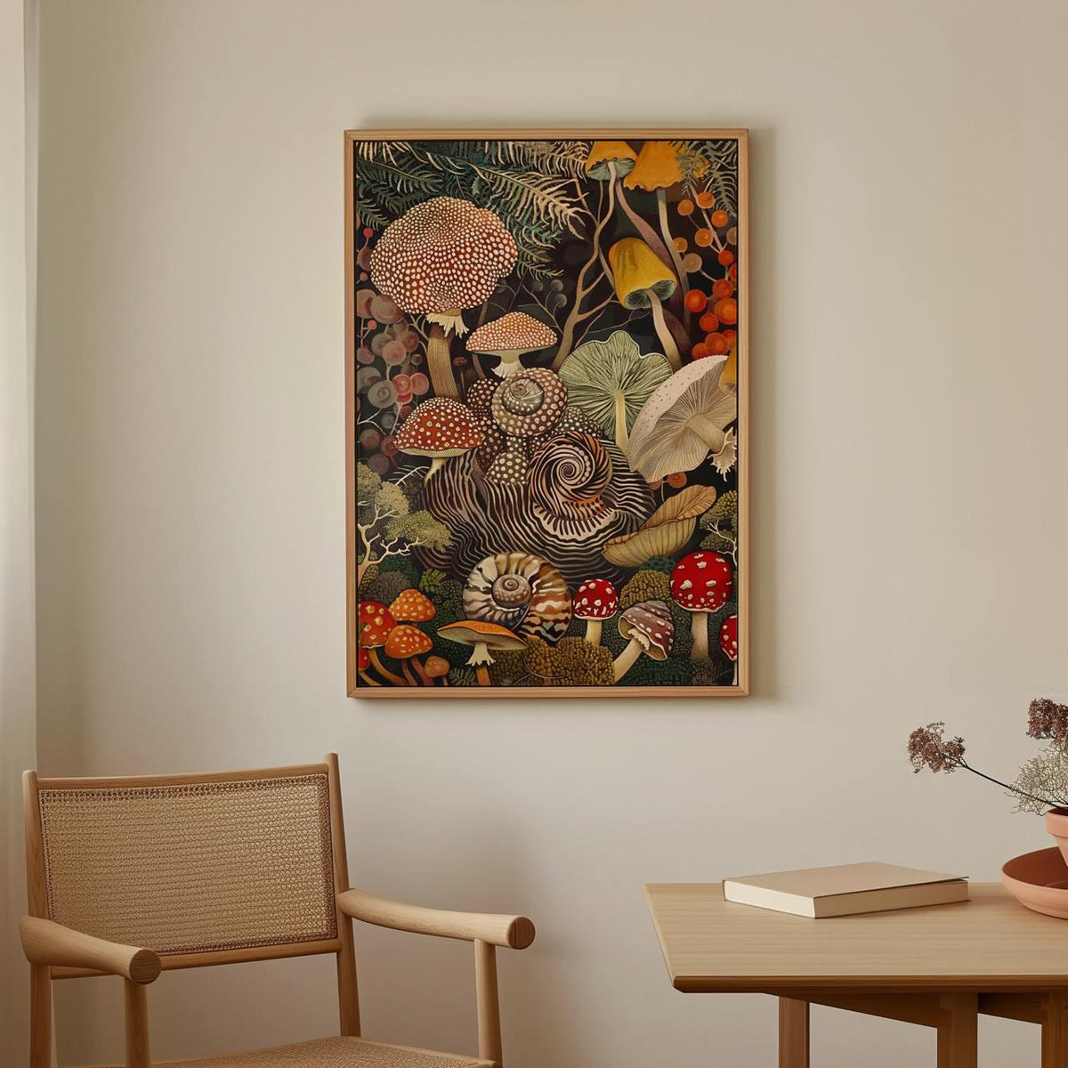 Mushroom Botanical Wall Art Print, Framed Kitchen Decor, Rustic Nature Inspired Fungi Artwork, Gift for Mushroom Lover, 